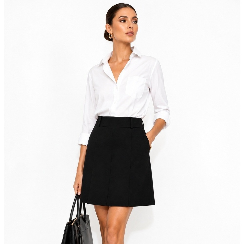 Aaron & Amber Black A-Line Knee Length Office Skirt Womens Small